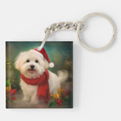 Porte-clés Coton De Tulear Chien dans la neige Noël (Dos)
