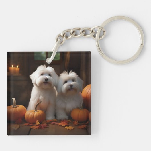 Porte-clés Coton De Tulear Chiot Automne Citrouille délice (Dos)
