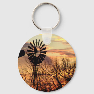 Porte-clés Couché de soleil de moulin du Texas