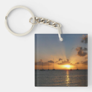 Porte-clés Coucher de soleil avec voiliers Paysage tropical P
