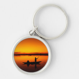 Porte-clés Coucher de soleil, bateau d'aviron Silhouette-1649