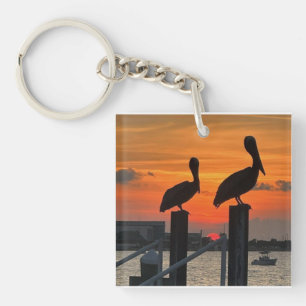 Porte-clés Coucher de soleil et aimant pélicans