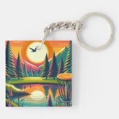 Porte-clés Coucher de soleil et arbres de golf de Disc Rétro (Dos)