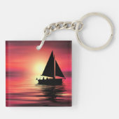 Porte-clés Coucher de soleil, Mer, Bateau à voile (Dos)