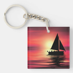 Porte-clés Coucher de soleil, Mer, Bateau à voile