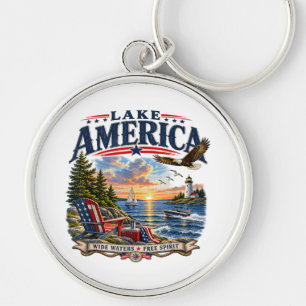 Porte-clés Coucher de soleil patriotique aigle du lac America