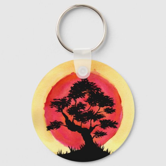 Porte-clés Coucher de soleil sur Bonsaï (Recto)