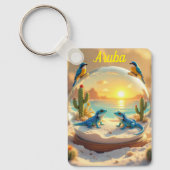 Porte-clés Coucher de soleil sur la plage d'Aruba avec globe (Recto)