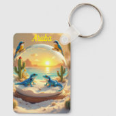 Porte-clés Coucher de soleil sur la plage d'Aruba avec globe (Verso)