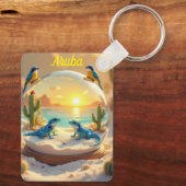 Porte-clés Coucher de soleil sur la plage d'Aruba avec globe (Verso)