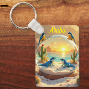 Porte-clés Coucher de soleil sur la plage d'Aruba avec globe