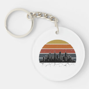 Porte-clés Coucher de soleil sur la skyline de la ville rétro