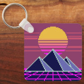 Porte-clés Coucher de soleil sur les pyramides Pixel art (Recto)