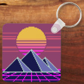 Porte-clés Coucher de soleil sur les pyramides Pixel art (Verso)