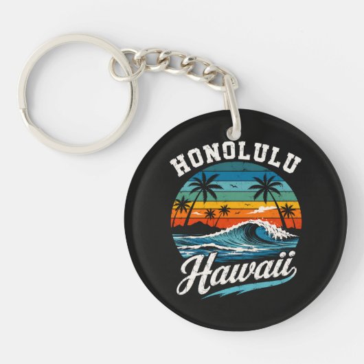 Porte-clés Coucher de soleil surf Honolulu Hawaï (Devant)