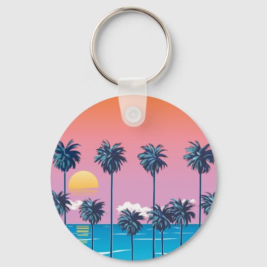 Porte-clés Coucher de soleil tropical : Illustration de plage (Recto)