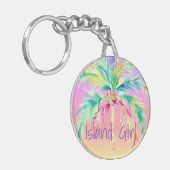 Porte-clés Coucher de soleil tropical Palm Tree Island Girl (Devant gauche)