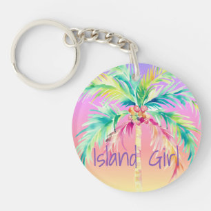 Porte-clés Coucher de soleil tropical Palm Tree Island Girl
