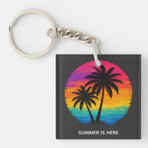 Porte-clés Coucher de soleil tropical Palmiers Design Rétro