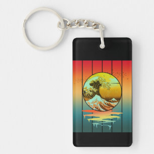 Porte-clés Coucher de soleil vintage vague japonaise Kanagawa