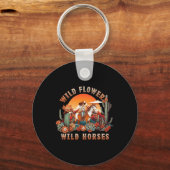 Porte-clés Coucher du soleil fille équitation Cheval Fleurs s (Recto)