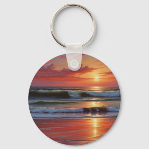 Porte-clés Coucher Rouge Océan Peinture de paysage marin