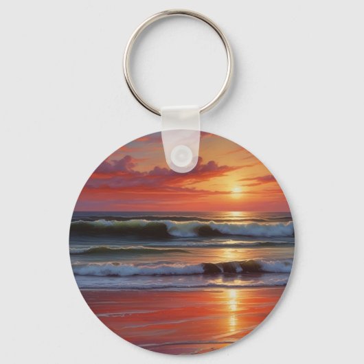 Porte-clés Coucher Rouge Océan Peinture de paysage marin (Recto)