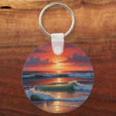 Porte-clés Coucher Rouge Océan Peinture de paysage marin (Verso)