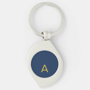 Porte-clés Couleur Or & Bleu Monogramme Initial Professionnel
