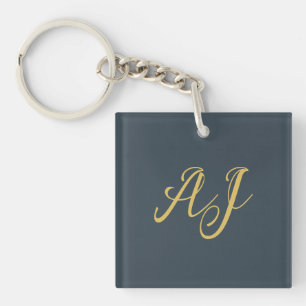 Porte-clés Couleur Or Charbon Monogramme Initial Professionne