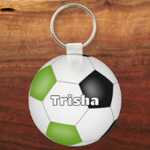 Porte-clés couleur vert vif soccer noir nom personnalisé (Recto)