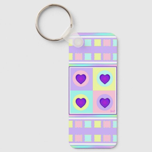 Porte-clés Couleurs pastel & coeurs violets battre (Recto)