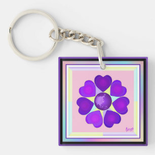 Porte-clés Couleurs pastel & coeurs violets battre