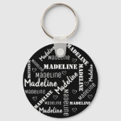 Porte-clés Coupe Black White Word Art Cloud Nom du coeur Pers (Recto)