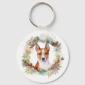 Porte-clés Coupe de fête de la couronne de Noël Basenji (Verso)
