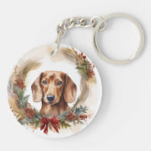 Porte-clés Coupe de fête de la couronne de Noël de Dachshund (Dos)