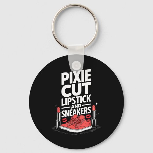 Porte-clés Coupe pixie rouge à lèvres et baskets style de che (Recto)