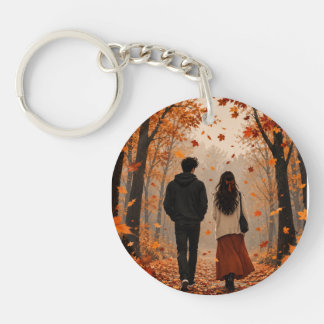 Porte-clés Couple Automne Romantique | Feuilles d'