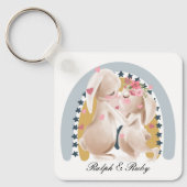 Porte-clés Couple Couple Bunny Rainbow Customisé Cadeau lui (Recto)