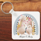 Porte-clés Couple Couple Bunny Rainbow Customisé Cadeau lui (Recto)