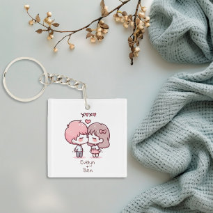 Porte-clés Couple de baiser personnalisé style Chibi
