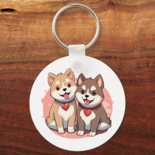 Porte-clés Couple de chien mignon Shiba Inu en amour
