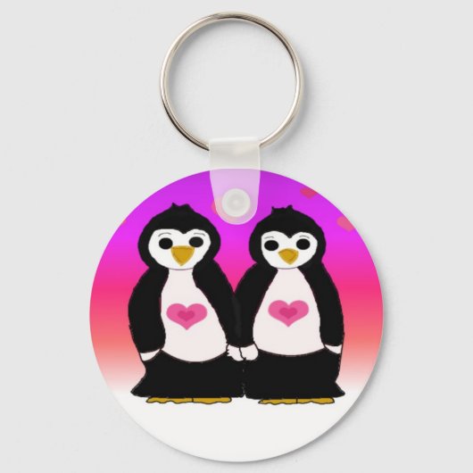 Porte-clés Couple de manchots avec des cœurs (Recto)