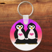 Porte-clés Couple de manchots avec des cœurs (Recto)
