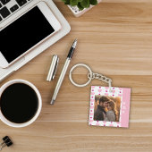 Porte-clés Couple de photo rose et blanc mignon
