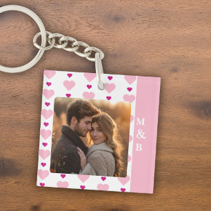 Porte-clés Couple de photo rose et blanc mignon