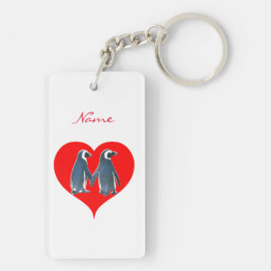 Porte-clés Couple de pingouins Inséparables Red Hearts Thund