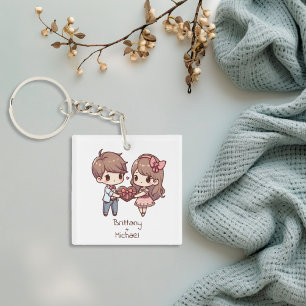 Porte-clés Couple de Saint-Valentin de style Chibi personnali