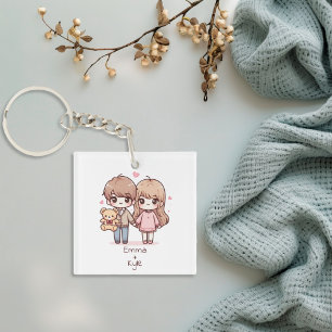 Porte-clés Couple d'ours en peluche de style Chibi personnali