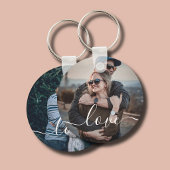 Porte-clés Couple Engagement 2 Photo Love Script